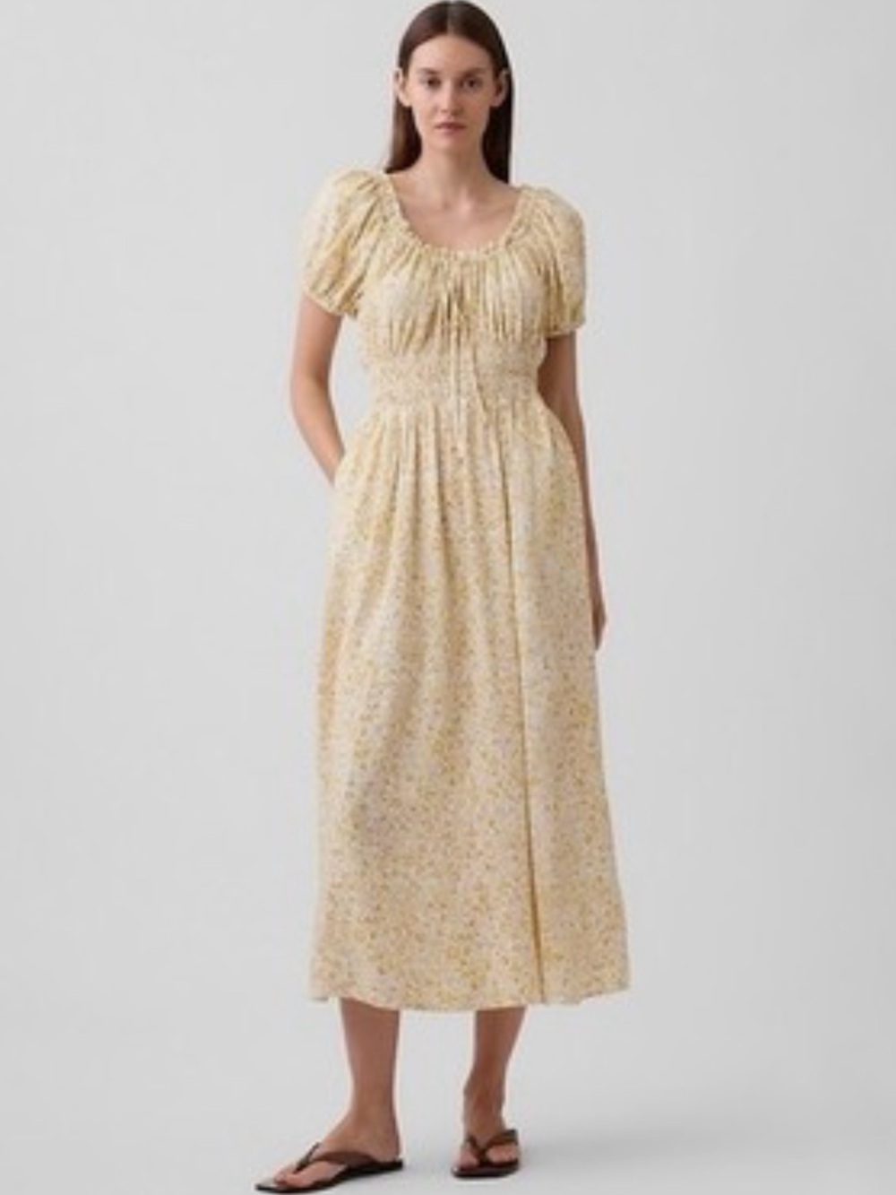 GAP Yellow Floral Puff Sleeve Maxi Dress NWOT XS